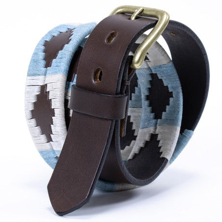 Cow leather belt - Blue and white Pampa pattern