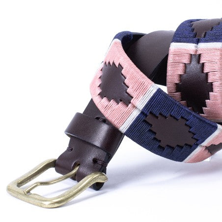 Cow leather belt - Blue and pink Pampa pattern