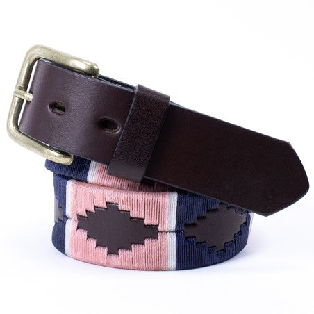 Cow leather belt - Blue and pink Pampa pattern